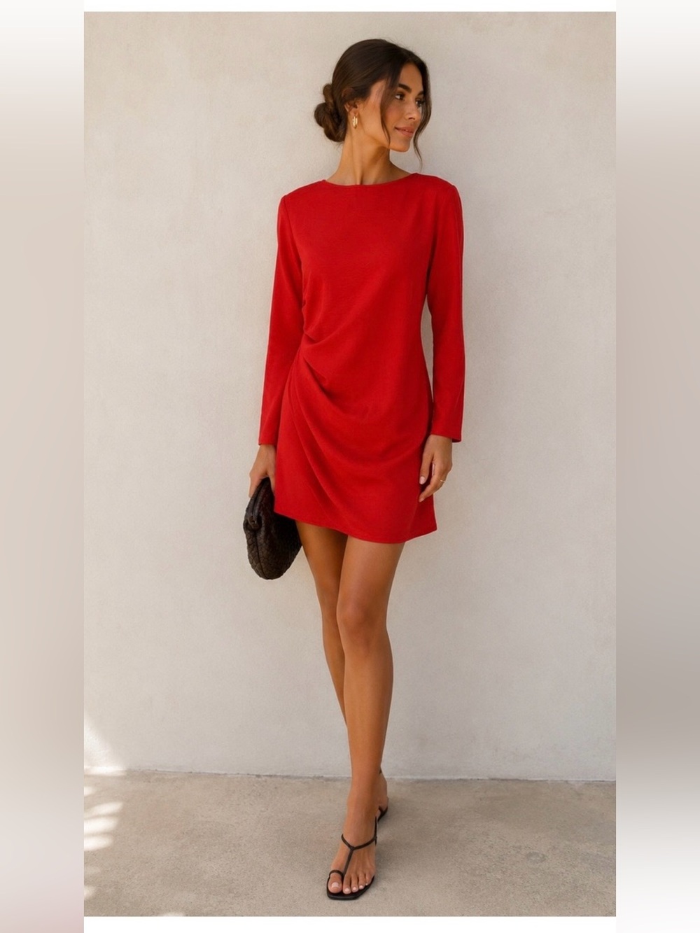 H&M Red Draped Cocktail Dress Size M | Elegant Evening Holiday Dress